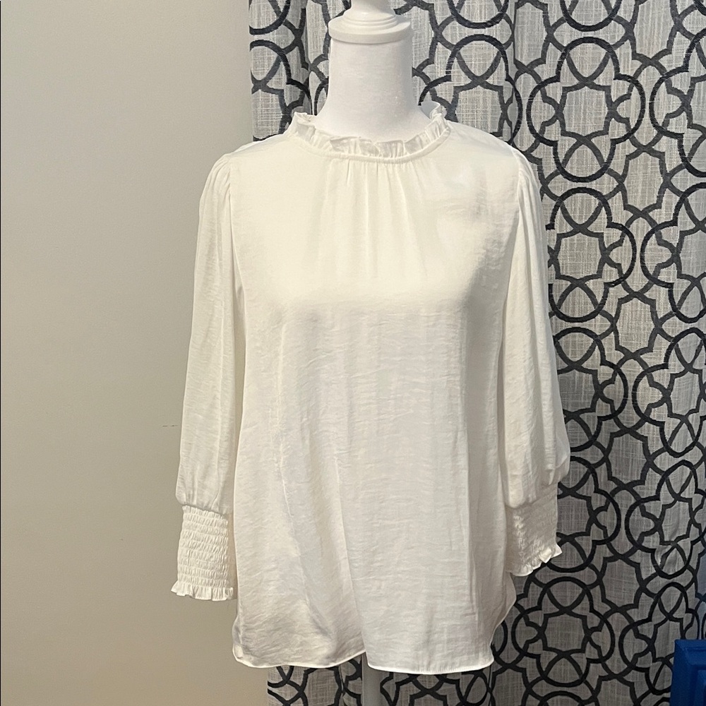 Naked Zebra White Blouse with Ruffle Details